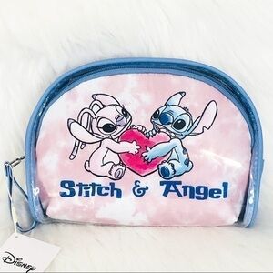 Disney Stitch & Angel 2pc Cosmetic Makeup Bag Set Pink Tie Dye Travel Pouches